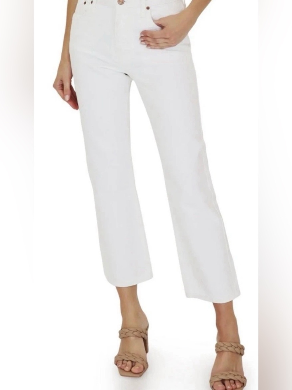 Avec Les Filles Ecru White High Rise Straight Leg Cropped Jeans Size 28
